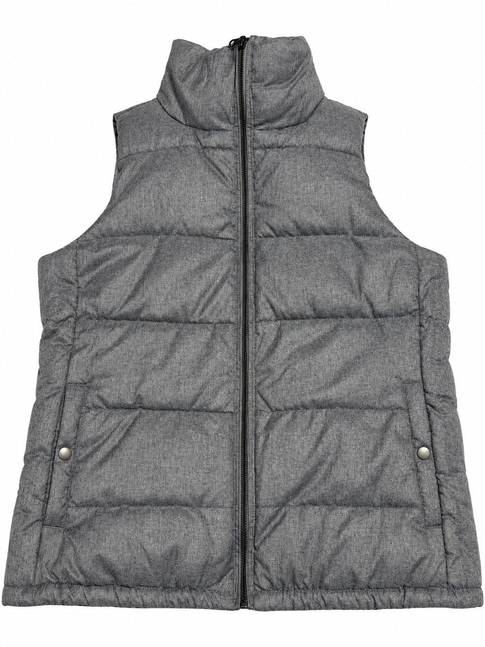 Old Navy Women’s Puffer Vest Size Medium Gray Fleece Lined Full Zip Snap Pockets